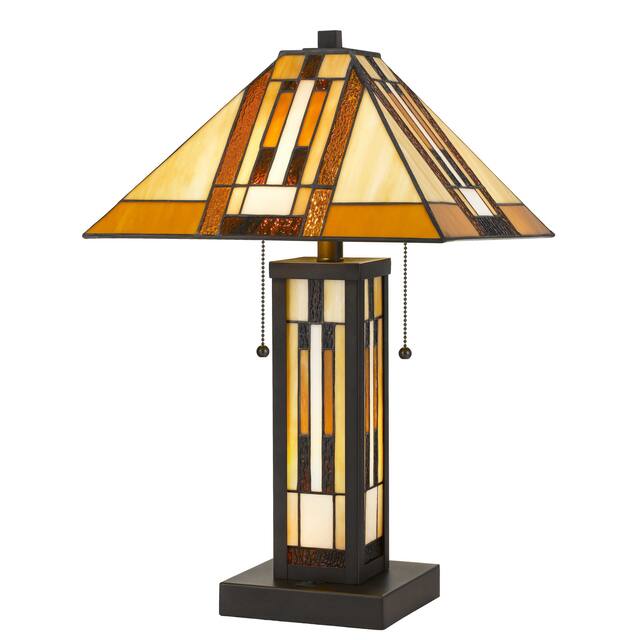 127 Watt Tiffany Shade Table Lamp with Metal Base, Multicolor