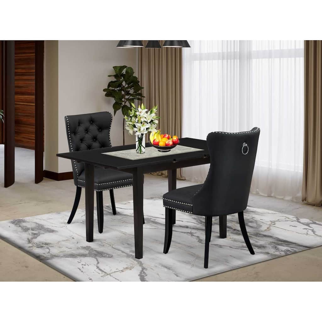 3-Piece Black Finish Rectangular Solid Wood Top Dining Table Set