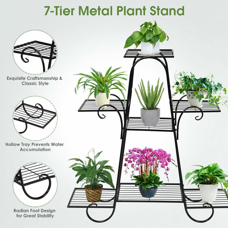 Gymax 7 Tier Plant Stand Metal Shelf Multilayer Potted Display Rack - 32.5'' x 10'' x 32''