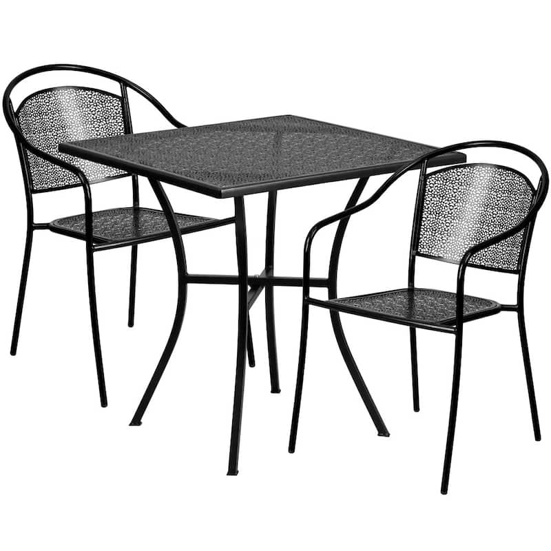 28'' Square Indoor-Outdoor Steel Patio Table Set with 2 Round Back Chairs