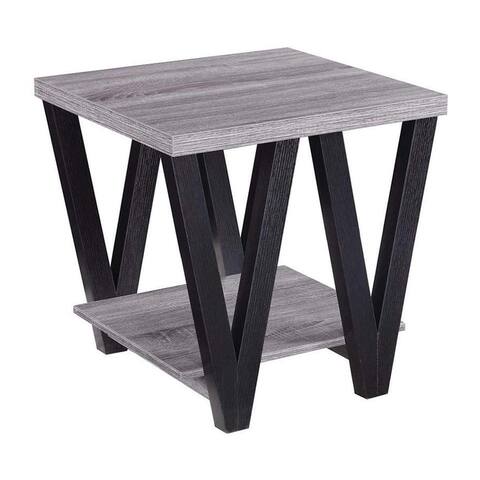 Zig-zag Contemporary Solid Wooden End Table With Bottom Shelf, Gray And Black - 22 H x 22 W x 19.75 L Inches