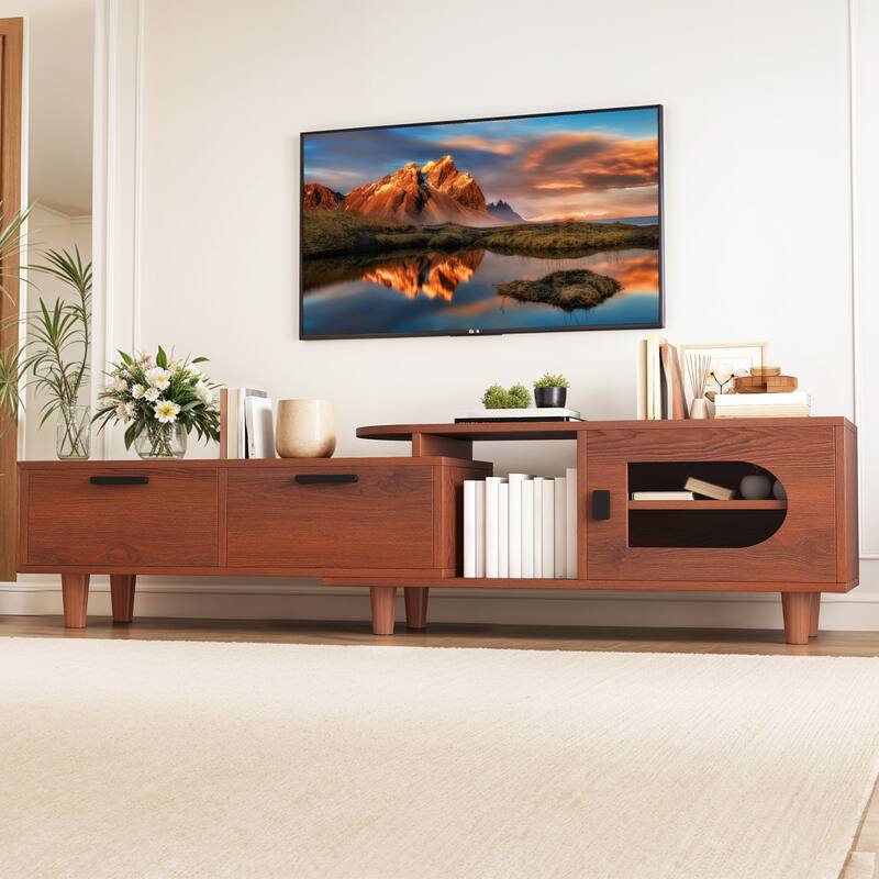 Moasis 64.5" Extendable TV Stand with 2 Drawers & Cabinet, Adjustable Corner Entertainment Center