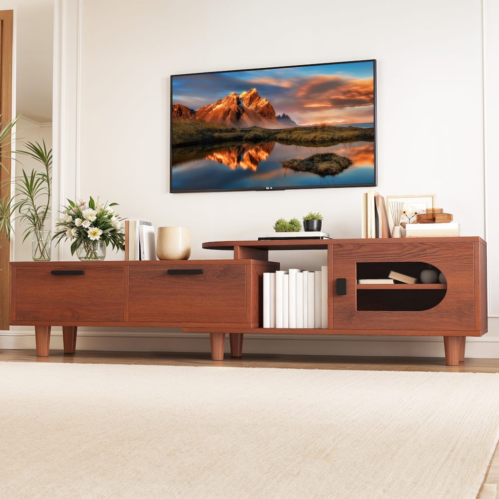 Moasis 64.5" Extendable TV Stand with 2 Drawers & Cabinet, Adjustable Corner Entertainment Center