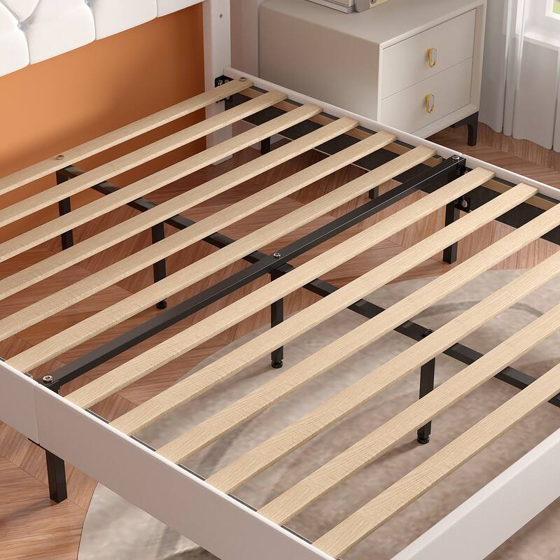 VECELO Upholstered Beds With Diamond Tufted Headboard Platform Bed Frame 7.9'' Under Bed Space