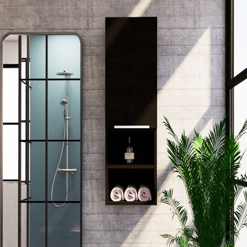 Medicine Cabinet with Single Door, Two Interior Shelves, and Two External Shelves - 11.81X10.04 in - Black + Particle Board