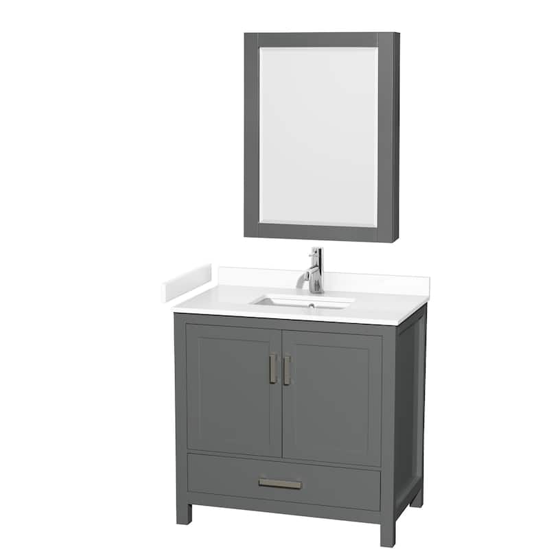 Wyndham Collection Sheffield 36" Single Bathroom Vanity, Carrara - Dark Gray / White Cultured Marble Top / Brushed