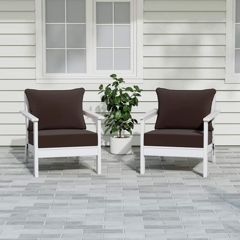 Birchwood All Weather HDPE Outdoor Patio White Deep Seating Conversation Set With Cushions (2-Piece) - White/Brown