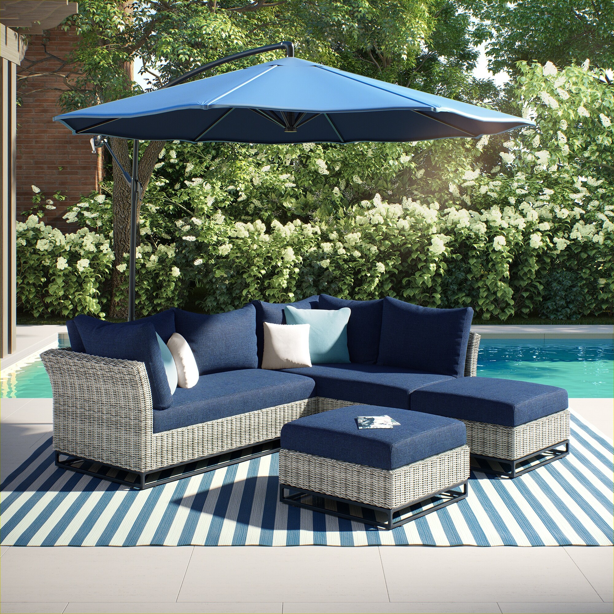Shop Ove Decors Torrance Ii 4 Piece Aluminum Frame Patio Conversation Set With Navy Blue Olefin Cushions Overstock 30767534
