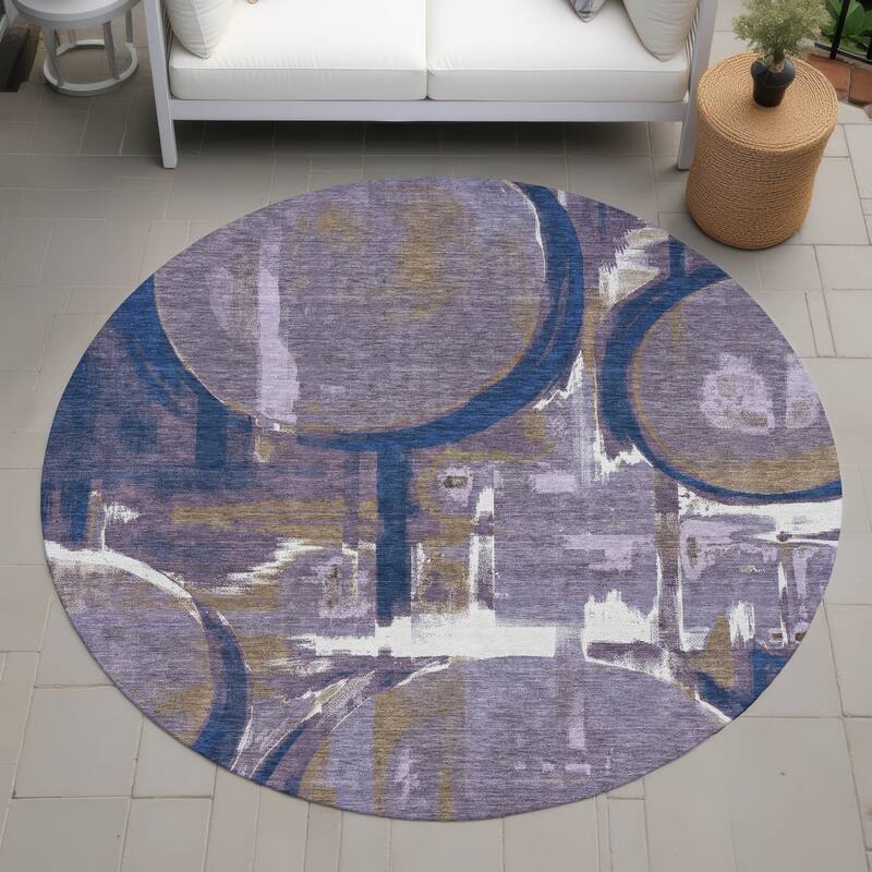 Machine Washable Indoor/ Outdoor Modern Erie Chantille Rug - Plum - 8' x 8'