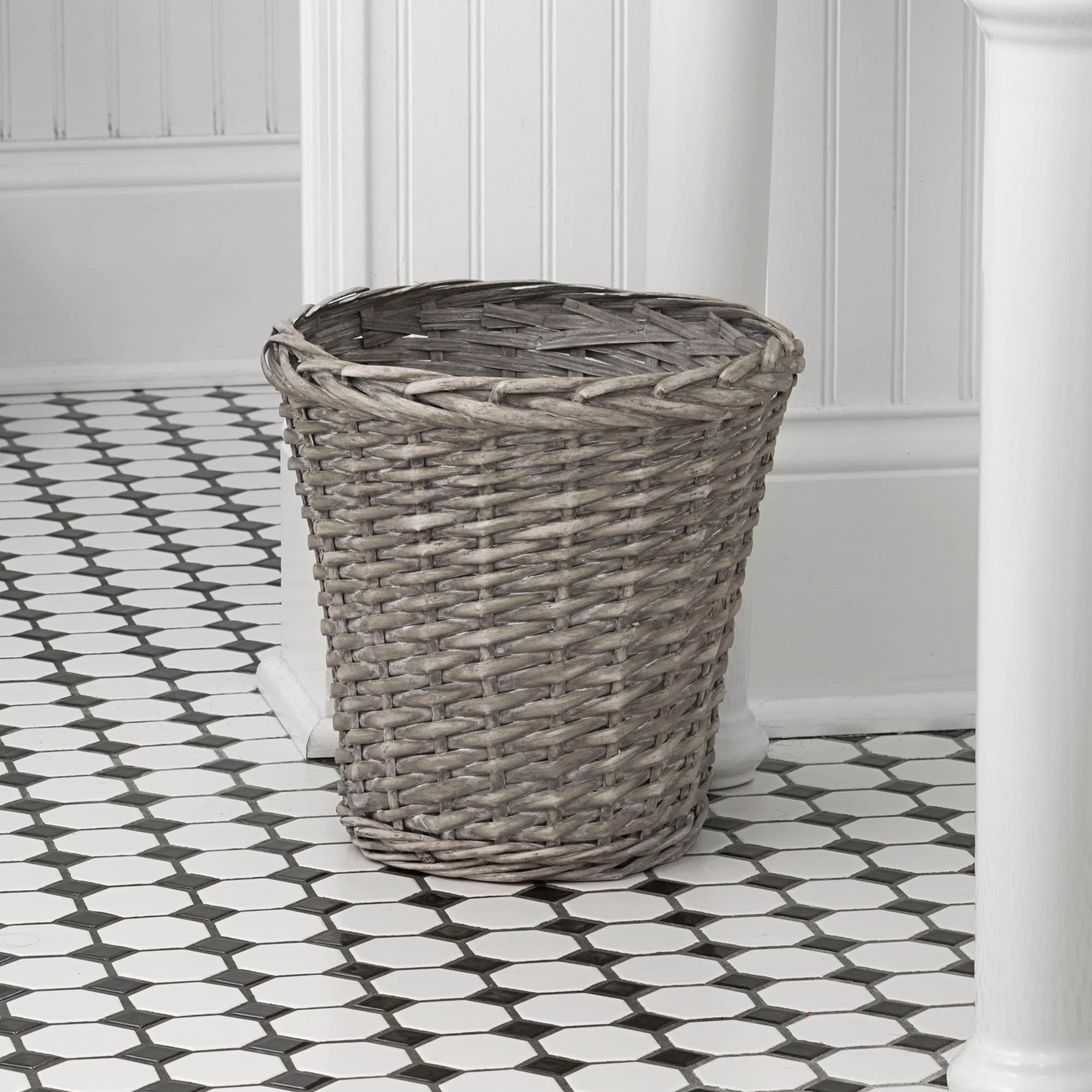 Willow Weave Wicker Waste Basket, Gray
