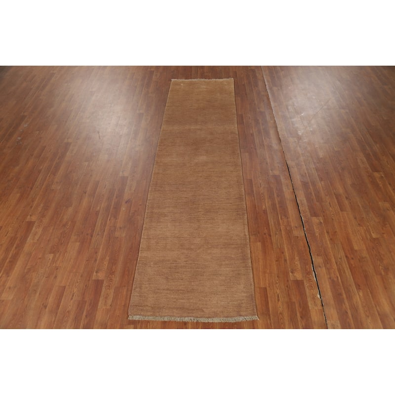 Light Brown Gabbeh Modern Runner Rug Hand-Knotted Wool Carpet - 2'7"x 9'9"
