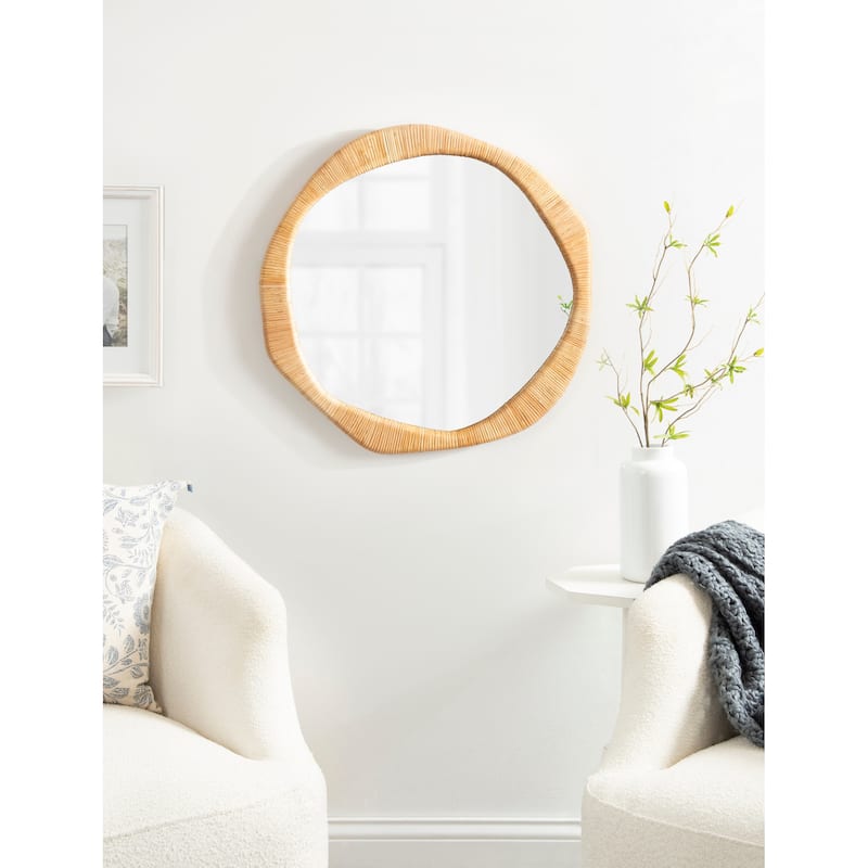 Kate and Laurel Rahfy Rattan Irregular Round Wall Mirror - 26x26