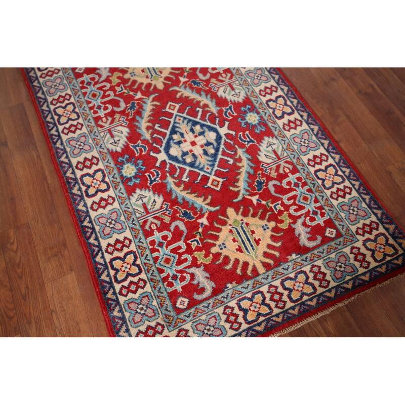 Red Floral Kazak Foyer Rug Handmade Wool Carpet - 2'9" x 4'2"