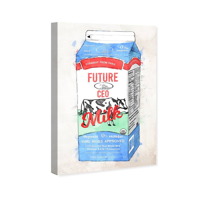 Wynwood Studio 'Future CEO Milk' Drinks and Spirits Wall Art Canvas Print Milk - Blue, White