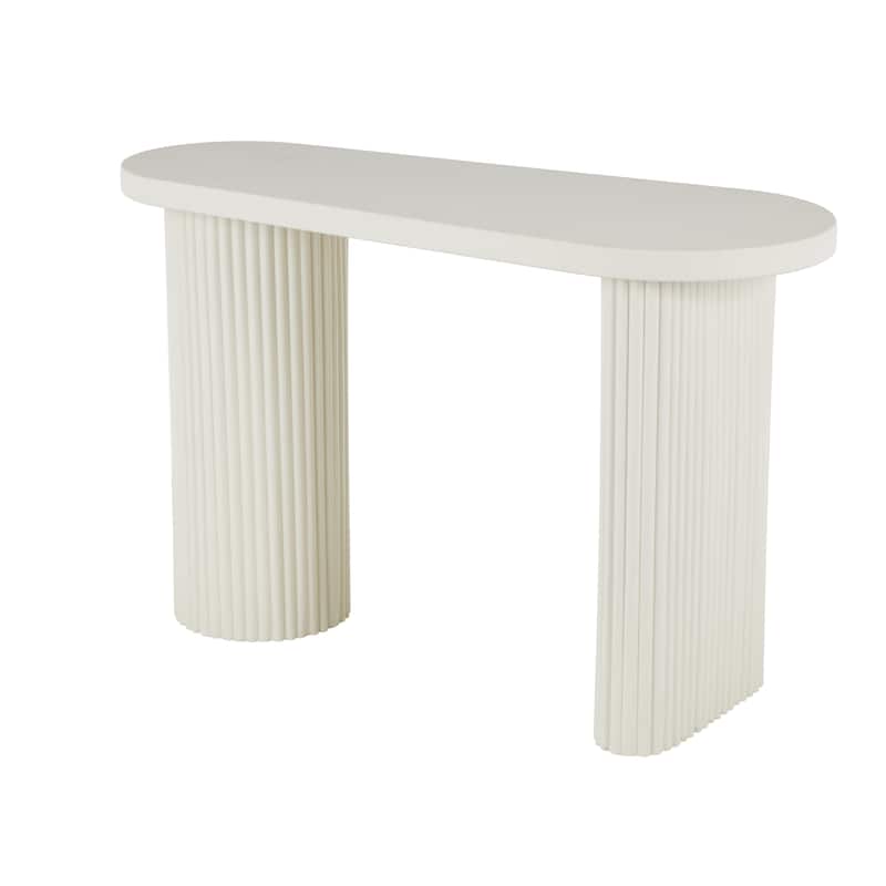 Metal Handmade Oval Console Table with Ribbed Legs - White - Roche River Decor