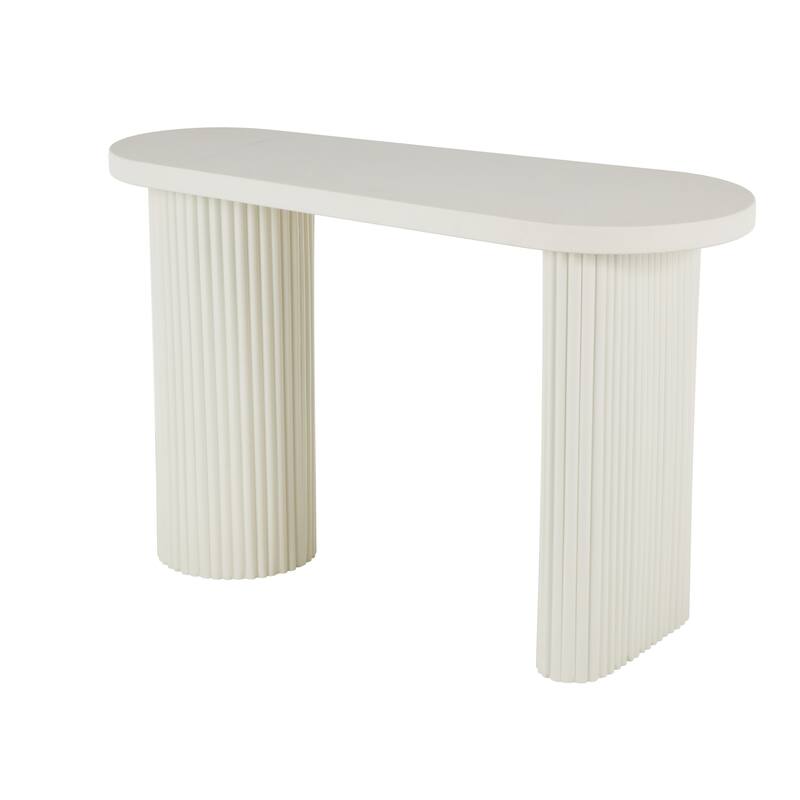 White Metal Handmade Oval Living Room Console Table with Ribbed Legs