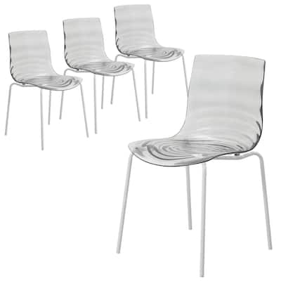 Ergonomic Dinning Chair Ripple Design in White Base Seat Set of 4