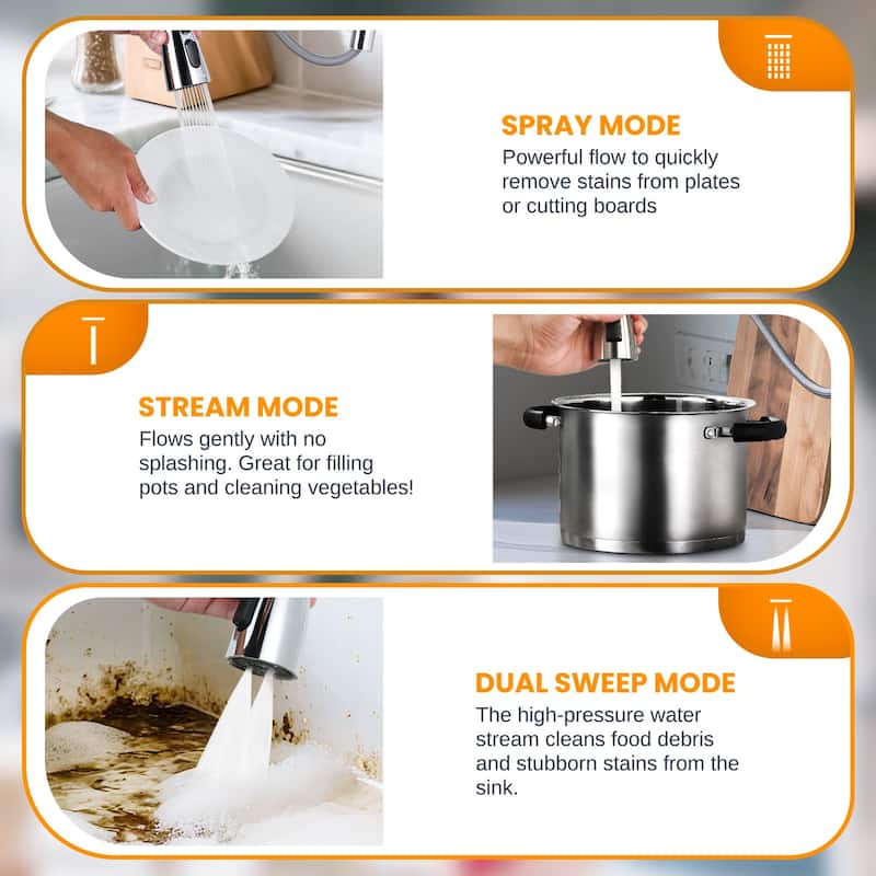 WOWOW Single Handle Pull Down Kitchen Faucet with Soap Dispenser