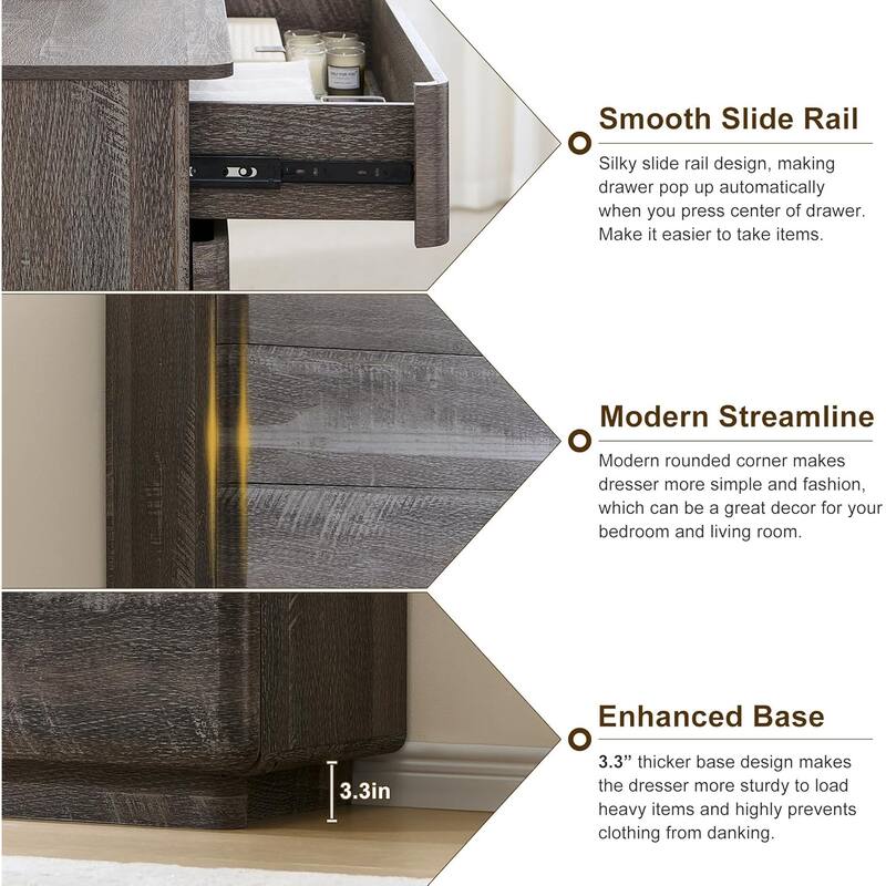 Modern 5 Drawer Dresser for Bedroom, Handle-less Wooden Dressers