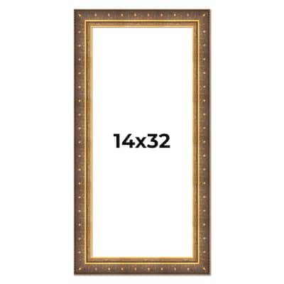 14x32 Frame Vintage Gold Solid Wood Picture Frame | 2.5 Inch Moulding