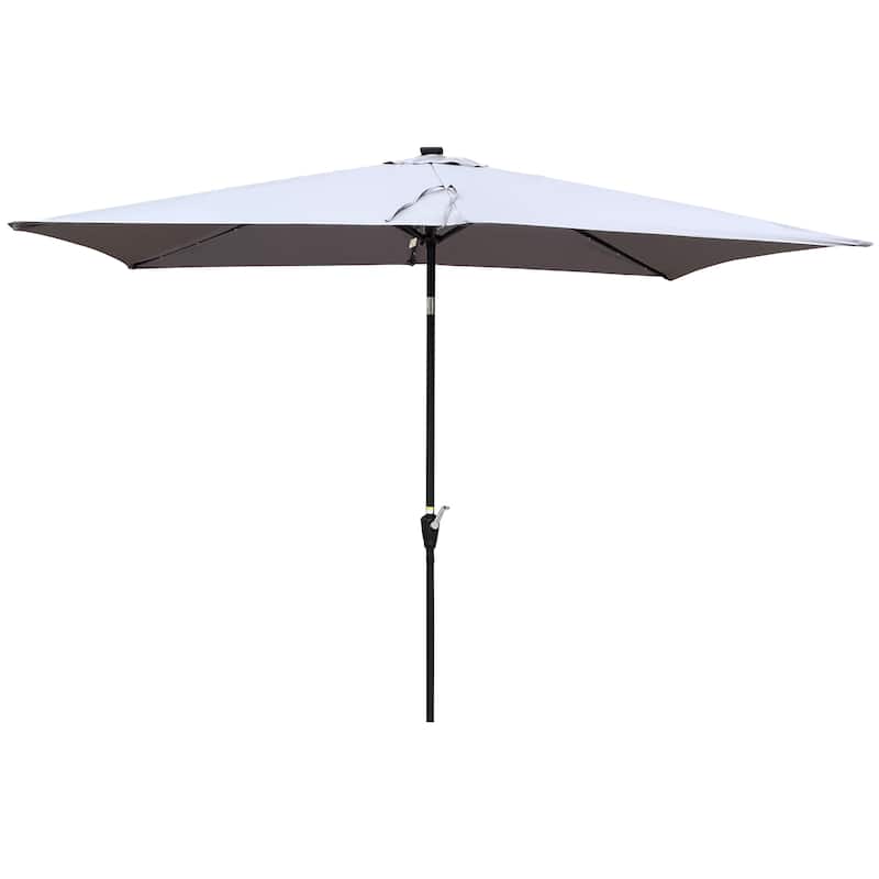 10x6.5ft Rectangular Solar LED Outdoor Umbrella with Crank and Tilt for Garden, Pool
