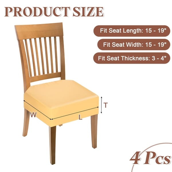 dimension image slide 1 of 6, PU Dining Chair Seat Covers, Stretch Chair Cushion Slipcovers, Waterproof Rear Covers Protector - 4Pcs