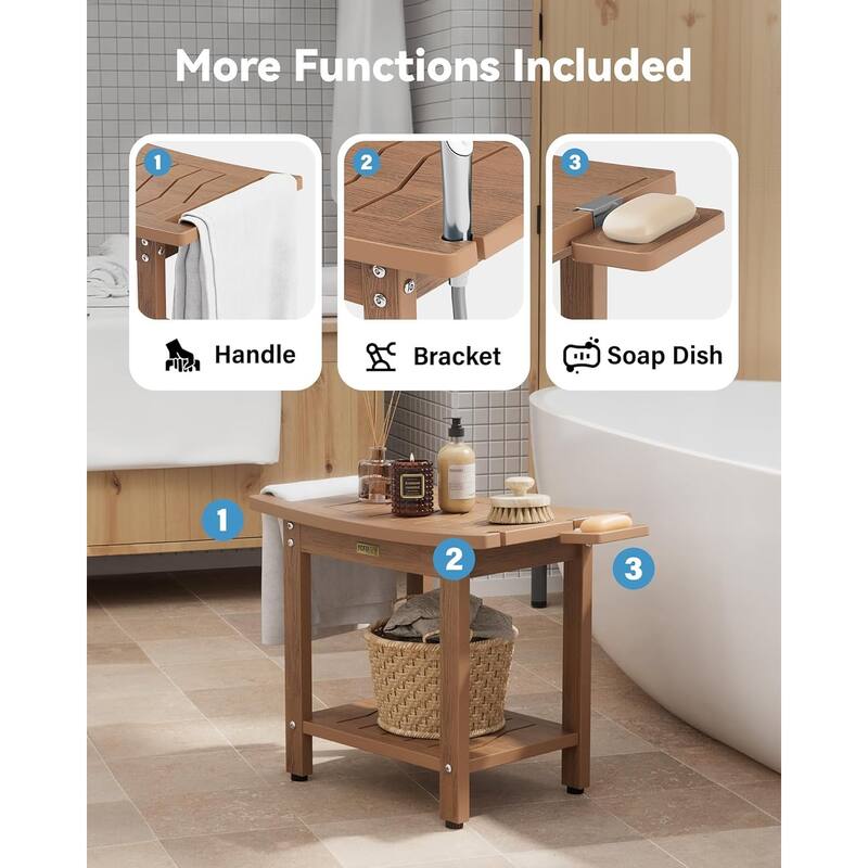 WINSOON 21 Inch Waterproof Shower Bench, 2-Tier Shower Chair Shower Stool with Non-Slip Feet and Handle