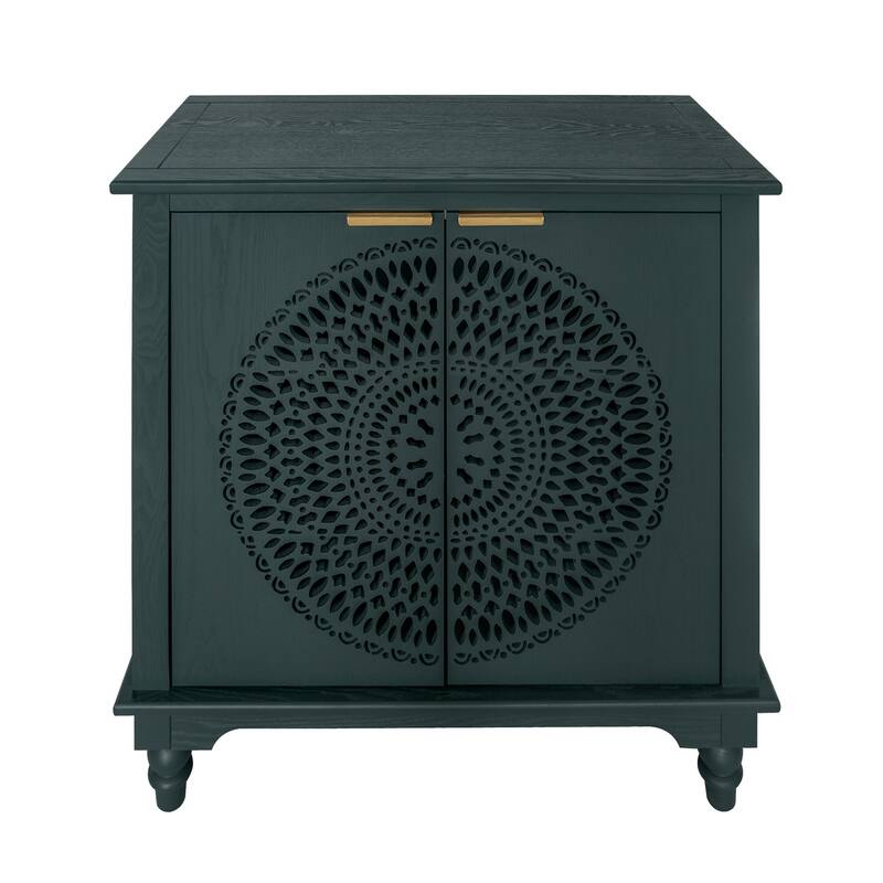 Roomfitters Hollow Carved Accent Cabinet, 2 Door Sideboard Buffet Storage Cabinet with Adjustable Shelf, Green