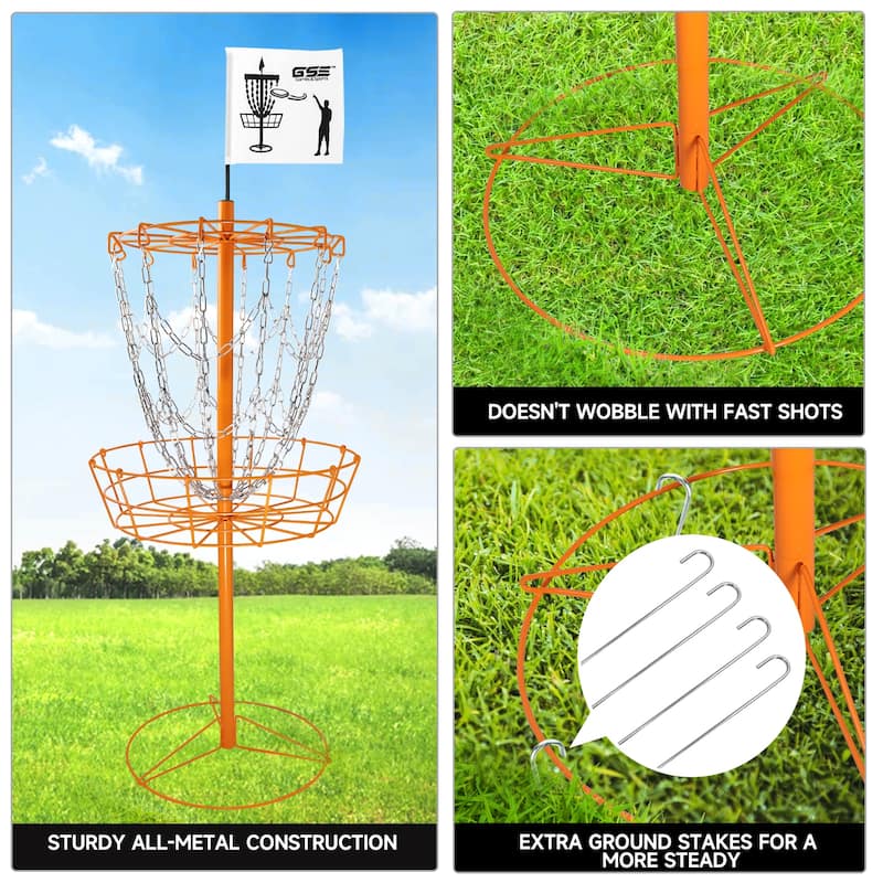 GSE™ Portable 12-Chain Disc Golf Targets Basket, Disc Golf Practice Goal Baskets