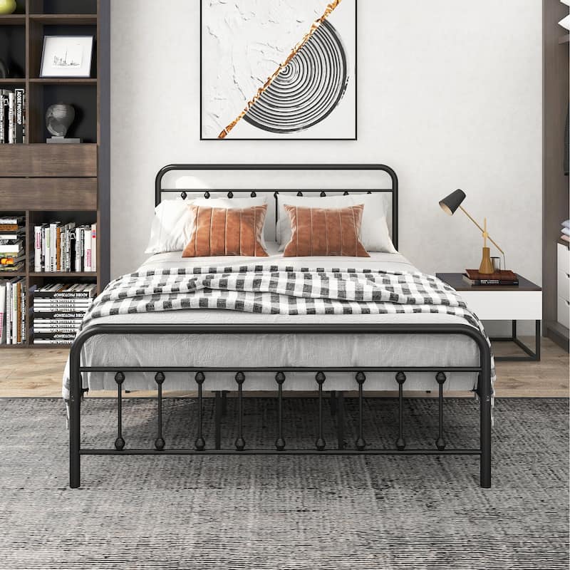 Queen Size Metal Platform Bed with Headboard/Footboard, Under-Bed Storage, and No Box Spring Needed - Black