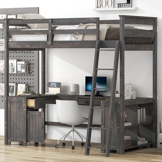 Multifunctional Design Wood Loft Bed with Storage, Brown