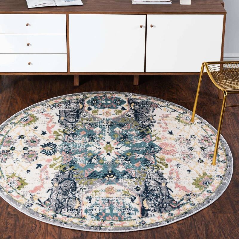 Contemporary Synnove Collection Area Rug - 5' Round - Ivory