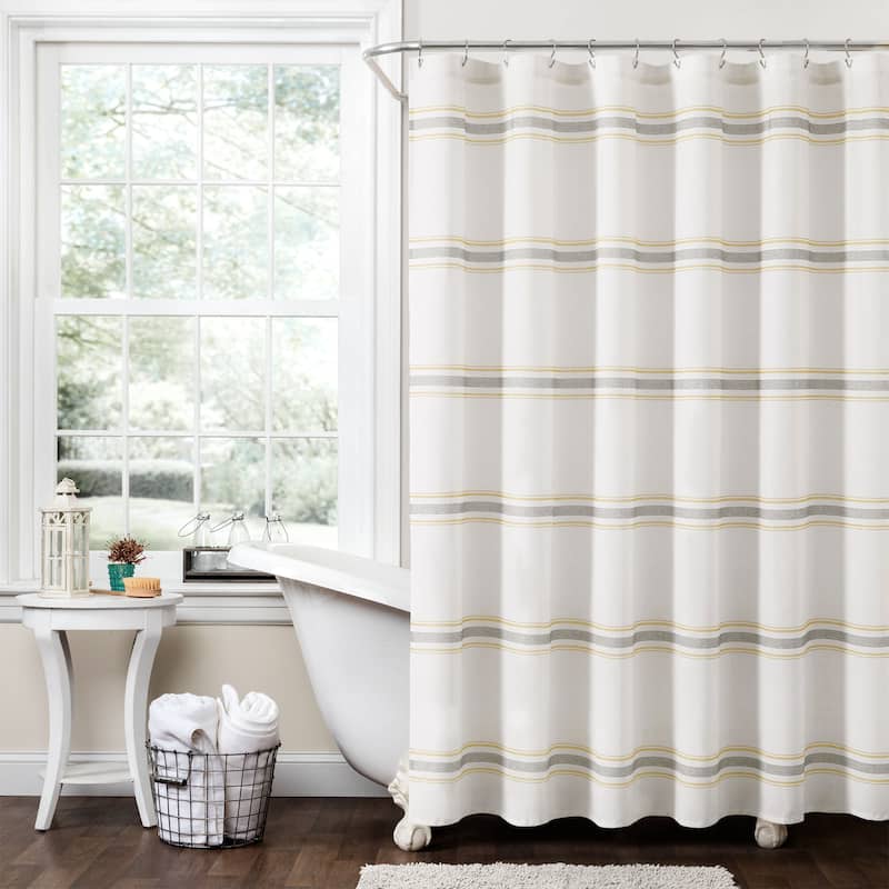 Lush Decor Farmhouse Stripe Shower Curtain - Grey/Yellow