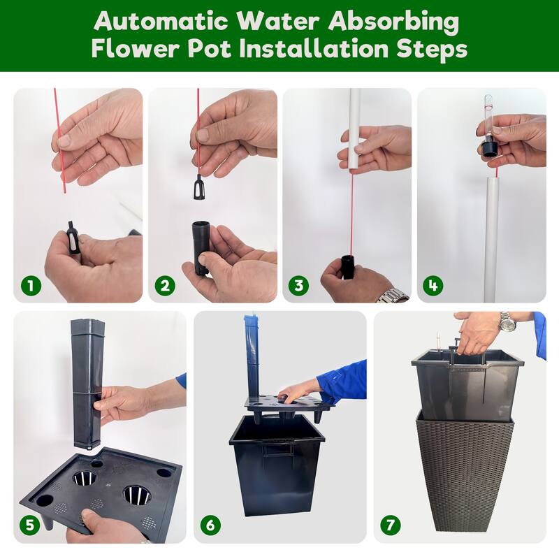 Square Planter Pack of 2, Faux Rattan Flower Pot with Automatic Watering System