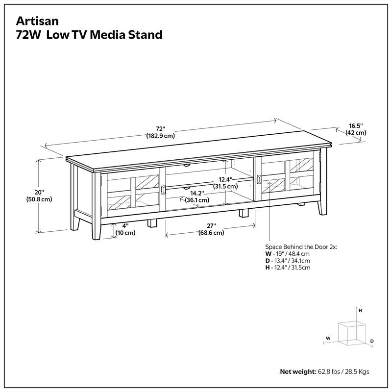 WYNDENHALL Stratford SOLID WOOD 72" Wide Transitional TV Media Stand in Russet Brown For TVs upto 80" - 16.5" D x 72" W x 20" H