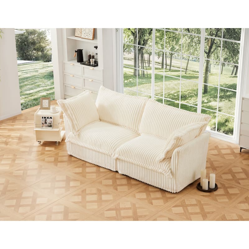 83.4″ Corduroy 2-Seater Sofa with Large Pillows for Living Room