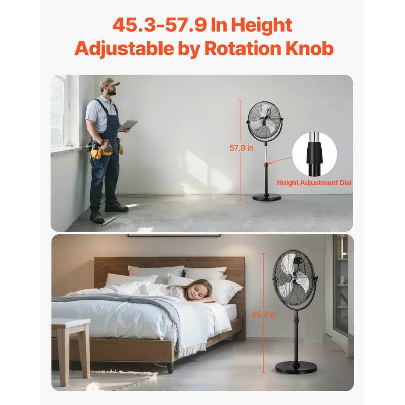 Black 65.62 ft Pedestal Fan with 3-Speed Adjustable Motor Air Delivery for Home and Office - 22.05” x 16.73” x 57.87”