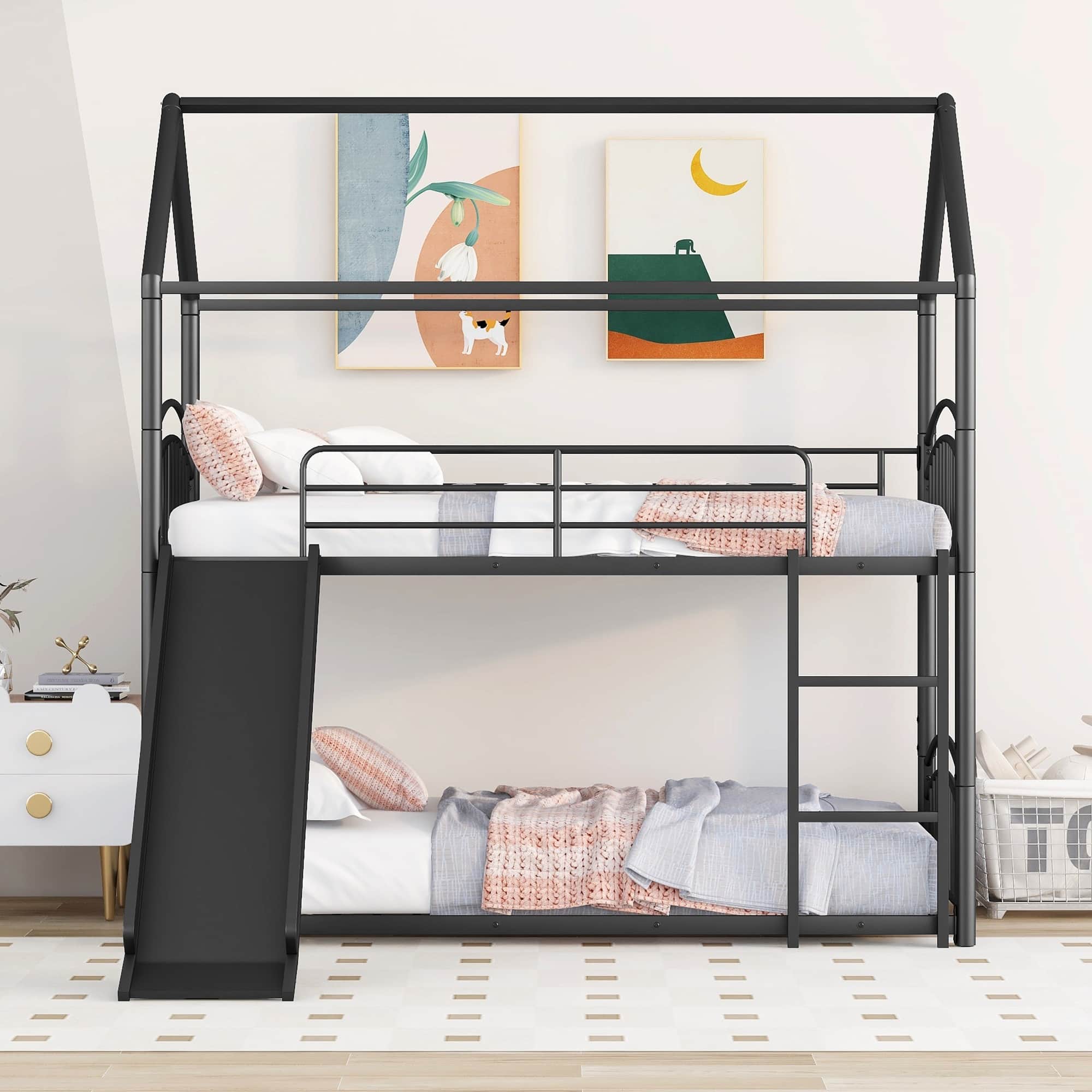Metal Bunk Bed With Slide,Kids House Bed Bed Bath & Beyond 39495414