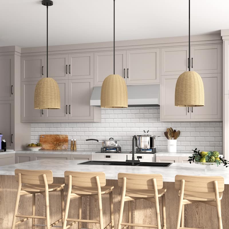 Acroma 1-light Farmhouse Rattan Kitchen Island Pendant - N/A