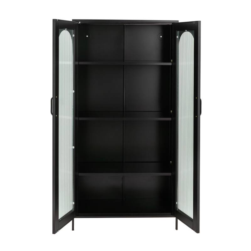 Solstice Metal Cabinet with 3 Adjustable Storage Shelves and Arched Glass Door