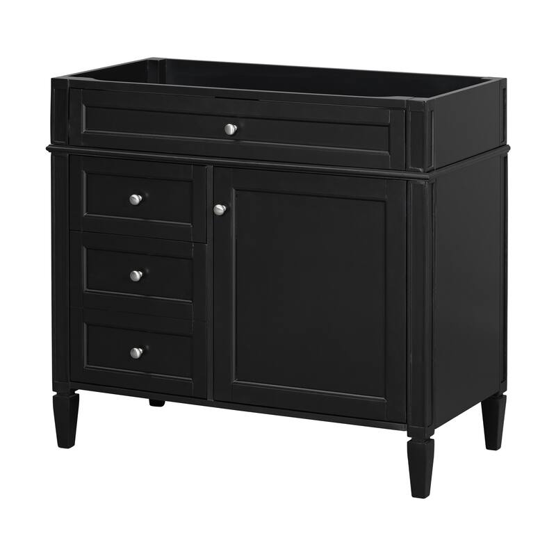 Roomfitters 36 Inch Bathroom Vanity Base, Solid Wood Frame Storage Cabinet with Sliding Sections & Tilt-Down Tray, Black