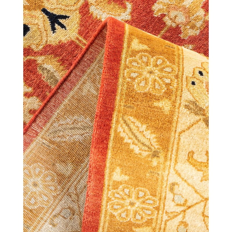 Overton Handknotted Wool Traditional Oriental Orange Area Rug - 5' x 8'