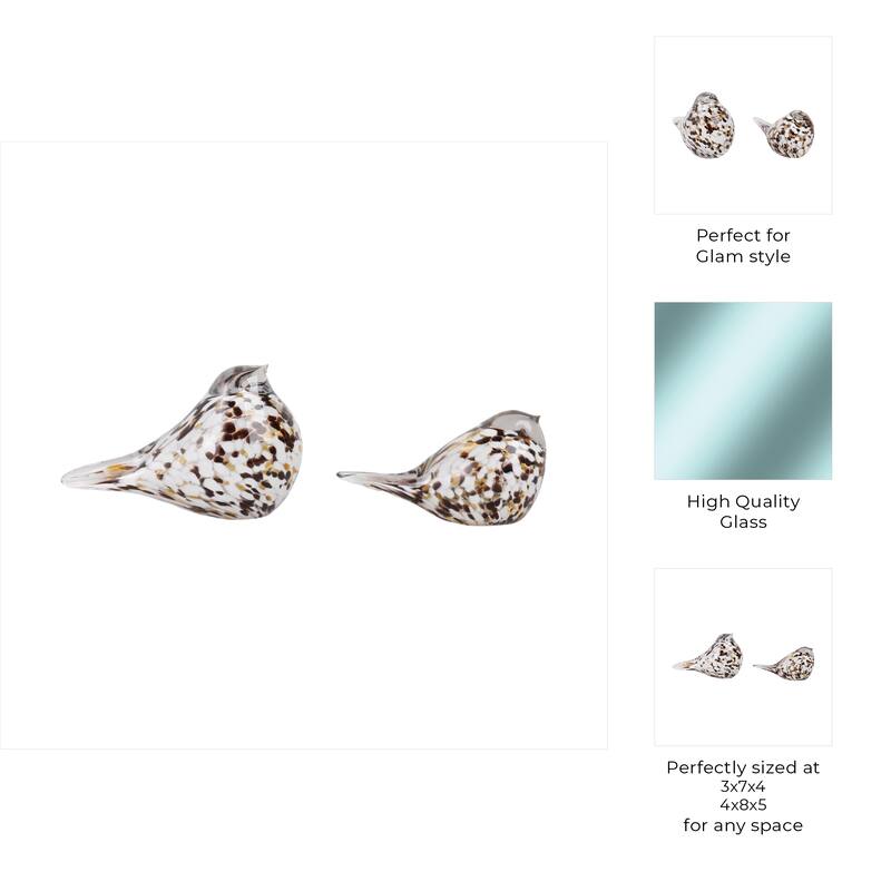 Glass Noreen Artisan Blown Bird Figurines (Set of 2) - 5" & 4" Ivory - 8" x 4" x 5"