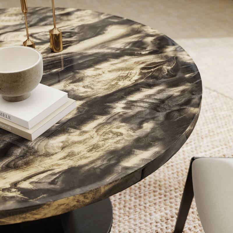 Roundhill Furniture Cavira Modern Faux Marble Dining Table with Wood Pedestal Base