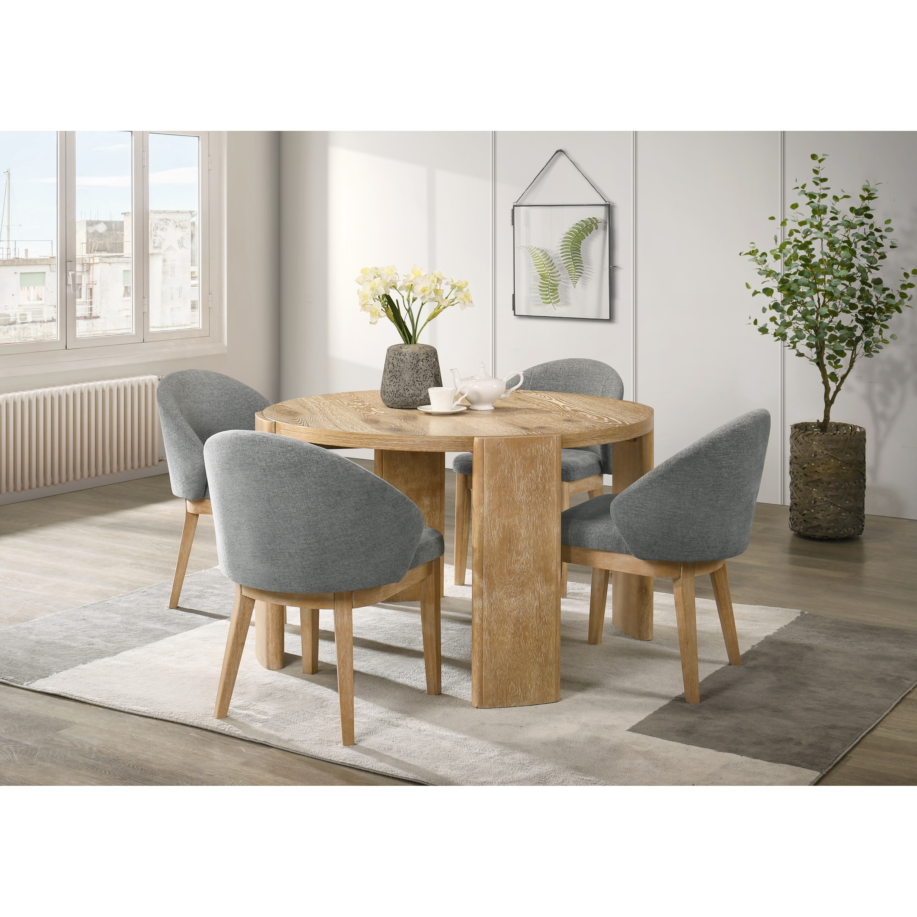 Casper Modern Round Dining Set with Table and Upholstered Chairs