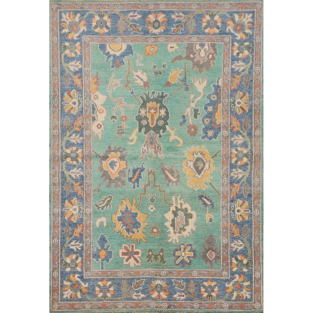 Turquoise Green Kazak Oriental Area Rug Hand-Knotted Wool Carpet - 3'11"x 5'10"