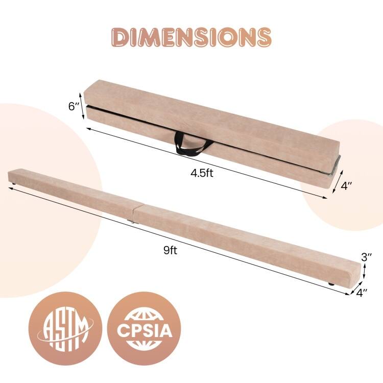 9 Feet Kids Balance Beam for Home Foldable Gymnastics Beam with Non-Slip Bottom and Wood Frame - 108” x 4" x 3" (L x W x H)