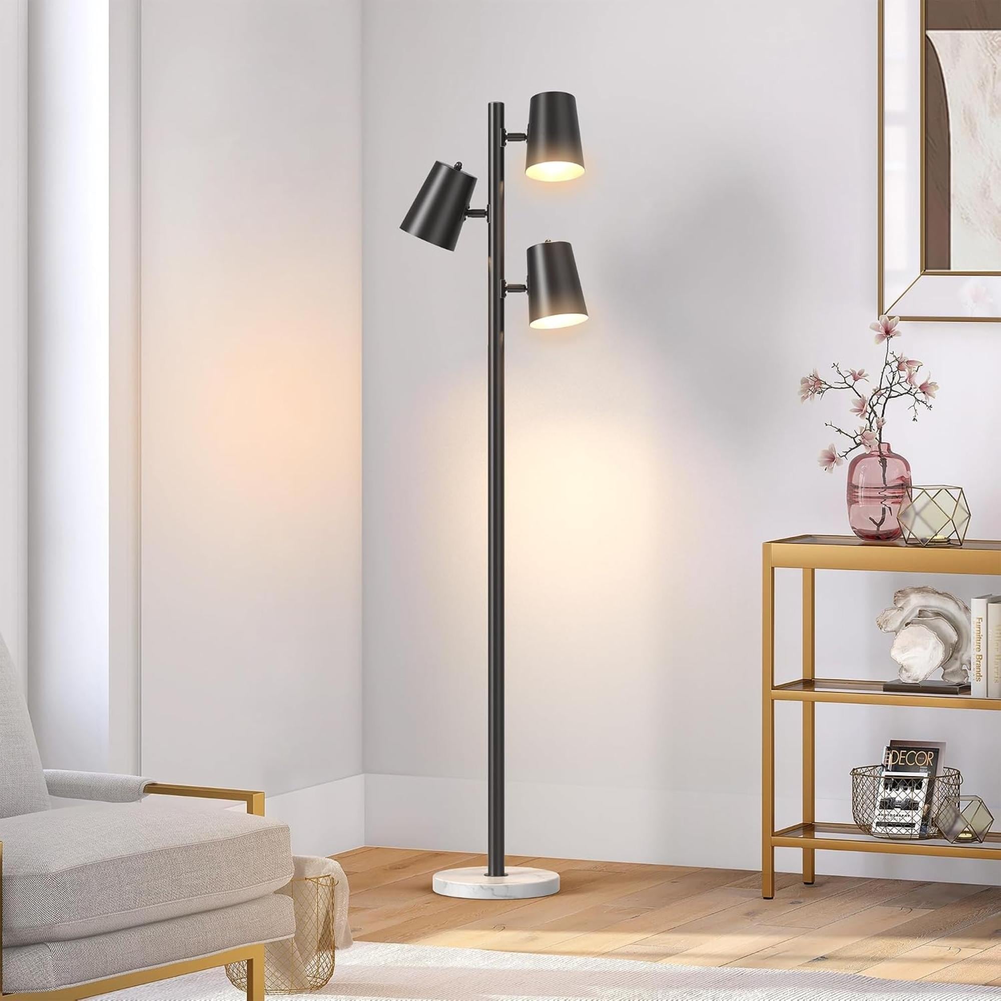 62" Modern Tree Standing Floor Lamp with 3 Lights,Tall Lamp Reading Lighting with White Marble Base, 3 Rotatable Light Heads