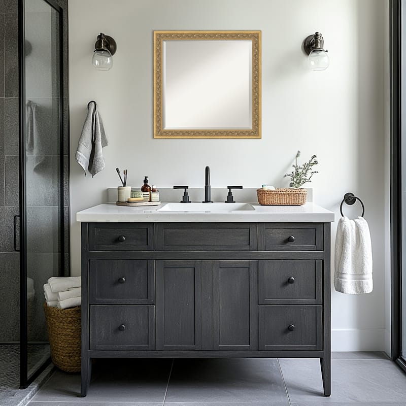 Carter Dark Gold Beveled Wood Framed Bathroom Vanity Wall Mirror - Carter Dark Gold
