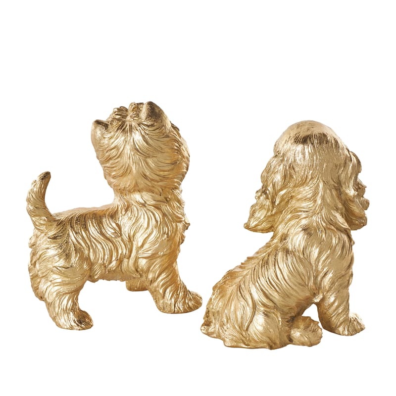 Polystone Dog Sitting and Standing Sculpture - Set of 2 Gold - Roche River Decor - 7"W x 5"L x 9"H